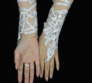 Elegant Beaded Lace Gloves