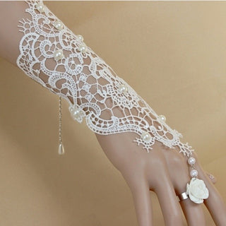Bridal Gloves With Ring Bracelet